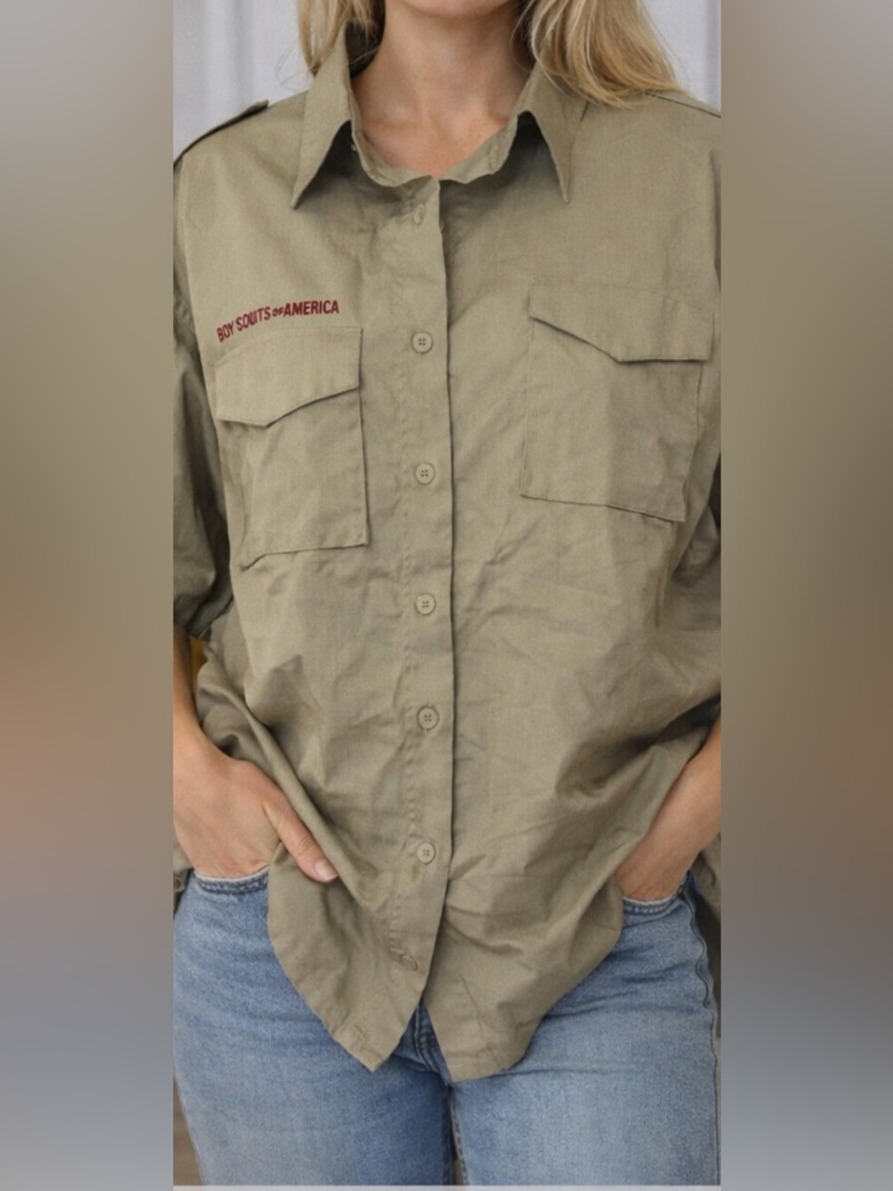 BSA Boy Scouts of America Ladies 46/48 Khaki Uniform Shirt Short Sleeve